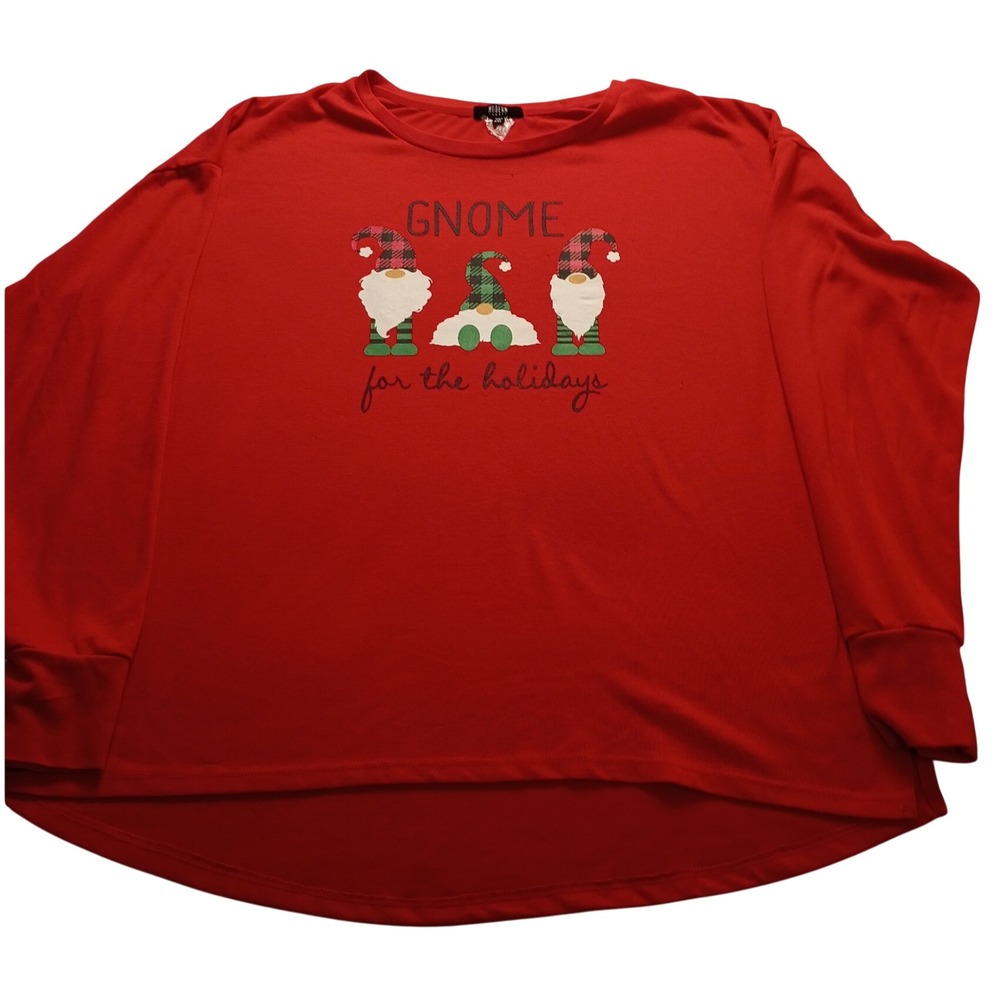Modern Canvas Holiday Top Women's Gnome For The Holidays Red Christmas Tee XXL